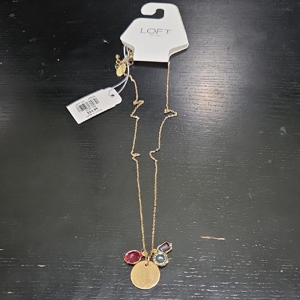 LOFT Gold Necklace with Red and Blue Charms